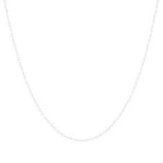 Delicately crafted, this ball style chain measures 20 inches long and approximately two millimeters wide. Pair it with any pendant of your choice. Classic Beaded Chain Necklace With Round Beads, Classic Necklaces With Round Beaded Chains, Classic White Gold Satellite Chain Necklace, Minimalist Ball Chain Necklace With Round Beads, Classic Chain Necklace With Round Beads, Classic White Beaded Chain Necklace, Silver Chain Necklace With Delicate Round Beads, White Gold Ball Chain Necklace As Gift, Classic White Gold Ball Chain Jewelry