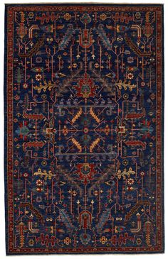 5x8 Navy and Multicolor Anatolian Traditional Rug Handknotted Wool Vintage Design Turkish Rug Handmade Distressed Traditional, Floral Rug Details: Transport yourself to the rugged mountains and rich culture of Afghanistan with an authentic Ariana rug. These beautiful vintage rugs are handcrafted by skilled weavers in the region, using centuries-old techniques. Named after the ancient Greek province of Ariana, these rugs are renowned for their high-quality wool and intricate designs. The wool use Red And Blue Persian Rug Living Room, Persian Rug Navy, Dark Blue Persian Rug, Blue Arabian Rug, Navy Blue Rug Living Room Bed Bath & Beyond, Navy Rug, Ancient Greek, Floral Rug, Traditional Rugs