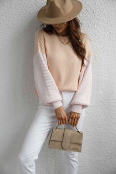 Our Estatia Knit Sweater comes in a beautiful colour blocking in the shades of blush and baby pink. So cosy you wouldn't want to take it off, this jumper features a crew neck, long drop sleeves and contrasting hues for a stylish drama. Pair it with our luxe ankle boots or trendy leather boots be the talk of the town! Size Guide: Ambre is 5’2” tall, and has a 33.2” bust, 24.5”waist, & 36.7” hips. She is wearing a S / US 4 / AU 8. This sweater is true to size. Feature: Long relaxed sleeves. Crew n Pink Fall Sweater With Ribbed Cuffs, Fall Pink Sweater With Ribbed Cuffs, Cozy Color Block Crew Neck Sweater, Trendy Pink Ribbed Sweater, Pastel Long Sleeve Sweater For Winter, Cozy Pink Ribbed Sweater, Cozy Pink Sweater With Ribbed Cuffs, Pink Color Block Sweater For Fall, Pink Chunky Knit Crew Neck Sweater