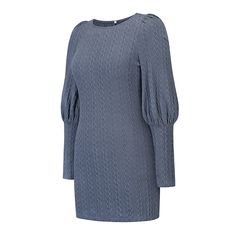 Blue Knit Slim Fit Long Sleeve Bodycon Dress Elegant Textured Knit Mini Dress, Elegant Knitted Long Sleeve Mini Dress, Elegant Long Sleeve Knitted Mini Dress, Elegant Knitted Mini Dress With Long Sleeves, Elegant Fitted Blue Sweater, Fitted Elegant Blue Sweater, Blue Fitted Elegant Sweater, Chic Blue Winter Bodycon Dress, Dresses Bodycon