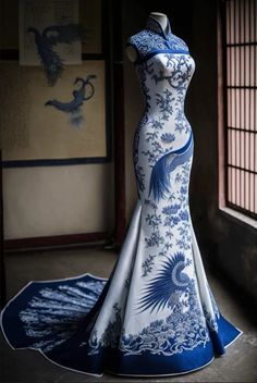 Asian Evening Dress, Tinghun Gown, Blue Chinese Dress, Blue Qipao, Prom Dress Pattern, Asian Style Dress, Beautiful Long Dresses, Royal Outfits