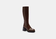 Natasha Boot | COACH Coach Lace-up Leather Boots, Signature For A, Winter Brown Coach Boots, Luxury Brown Knee-high Boots With Stacked Heel, Brown Ankle-high Moto Boots With Stacked Heel, Luxury Brown Ankle-high Moto Boots, Coach Boots, Hobo Crossbody Bag, Backpack Charm