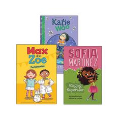 three children's books are shown with the title max and zo, softa marine