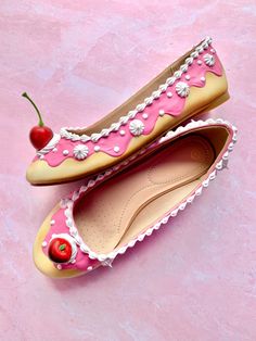 Cake Flats - Shoe Bakery Painting Shoes, Clown Shoes, Kawaii Shoes, Ochako Uraraka, Easy Hairstyles For Long Hair, Cherry On Top, Tory Burch Flats, Bite Size, Shoe Store