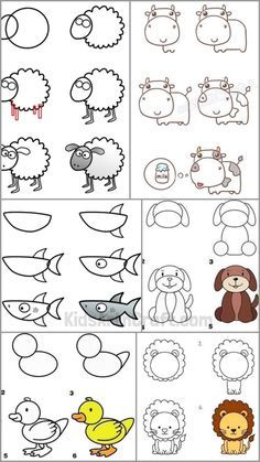 the worksheet for children to learn how to draw sheep and fish in different ways