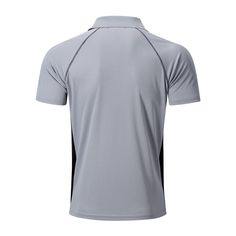 Experience superior quality and comfort with our men's polo shirt crafted from cool and breathable fabric. This soft and comfortable shirt features moisture-wicking technology to keep you cool and dry throughout the day. The casual business style, solid color, striped collar, and lace-up closure allow for a perfect fit that is both breathable and wrinkle-resistant. Ideal for daily wear, work, or outings, this shirt exudes style and comfort. With lapels, a modern cut, and a 2-button design, this Classic Gray Polo Collar T-shirt, Cheap Polo Collar Sports T-shirt, Sports Collared Polo Shirt With Moisture-wicking Fabric, Moisture-wicking Polo Collar Golf Shirt, Shirts Short Sleeve, Moisture-wicking Polo Collar Golf T-shirt, Business Style, Collar Tshirt, Mens Golf