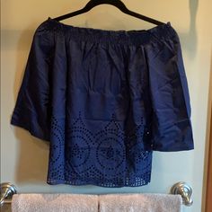 Cute Detailed Off The Shoulder Top. Never Worn! Navy Blue Navy Tops For Spring Vacation, Navy Spring Vacation Top, Off Shoulder Top, Off The Shoulder Top, Off Shoulder Tops, Shoulder Top, Off The Shoulder, Off Shoulder, Color Blue