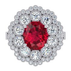 METAL SPECIFICATIONS Metal Name: White Gold 14K STONE SPECIFICATIONS Stone Name: RUBY/DIAMOND Stone Cut : Oval & Round cut Stone Specifications: There is one ruby in the center of approx. 3.00 carat & approx. 1.50 carats round smaller diamonds on the side. Natural earth mined stones. Total Stone Weight : approx 4.50 carats Color : Red/F Clarity : AAA/VVS1 RING SPECIFICATIONS Appraised Value : $9500.00 Comes with a FREE APPRAISAL Ring Size : 6.5 (Can ship in any size you want) All kind of customi Wedding Ring White Gold, Gold Mining, Ring White Gold, White Gold Wedding Rings, Diamond Wedding Ring, Ruby Diamond, Natural Earth, Dream Jewelry, Stone Cuts