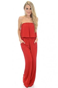 Jump on It Jumpsuit, Red :: NEW ARRIVALS :: The Blue Door Boutique Casual Strapless Jumpsuit Or Romper, Chic Red Strapless Jumpsuit For Spring, Strapless Solid Jumpsuits And Rompers For Date Night, Strapless Casual Jumpsuits And Rompers For Night Out, Casual Strapless Stretch Jumpsuits And Rompers, Casual Strapless Jumpsuits And Rompers For Night Out, Strapless Jumpsuits And Rompers For Date Night, Strapless Stretch Jumpsuit For Date Night, Strapless Casual Jumpsuits For Night Out