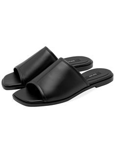 Editor's NotesSimple yet modern shoes that go with everything- Sleek wide band slipper- Modern chic square toe point detail - Soft and durable leather texture- Set on flat heels and cushioned sole is comfortable for long- Daily point itemMeasurements(in.)- Size KR 225mm - KR 255mm (US 5.5 - US 8.5) - Heel height 0.6in.Composition & Care- Synthetic leather- Avoid humid and heat- Professional leather careDesigner- by SPUR Elegant Flat Mules With Textured Footbed, Classic Flat Mules With Textured Footbed, Leather Slippers For Workwear In Summer, Square Toe Leather Slip-on Sandals, Leather Square Toe Slip-on Sandals, Leather Slip-on Sandals With Square Toe, Leather Square Toe Flats For Summer, Leather Flats With Square Toe For Summer, Spring Modern Square Toe Flats