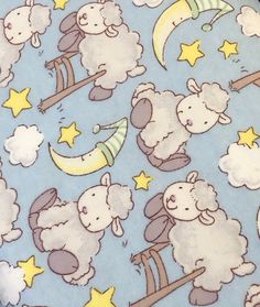 a blue background with sheep and stars on it