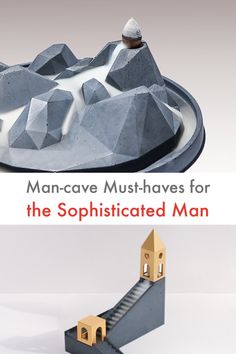 a book cover with an image of a mountain on top and the title man - cave must haves for the sophisticateded man