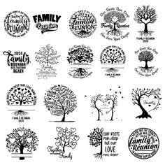 a bunch of different logos that are in black and white