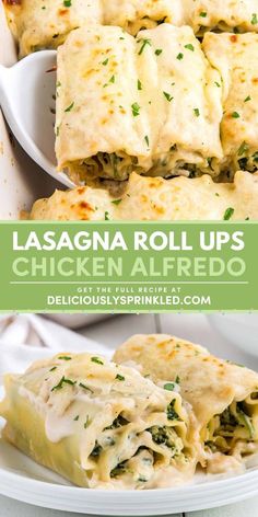 Always one of the best comfort food recipes! It's a warm dinner idea featuring Chicken Alfredo Lasagna Roll-Ups. Baked with a chicken and spinach filling in a creamy Alfredo sauce, these lasagna rolls are a delicious winter dish! Save this easy pasta recipe! Chicken Alfredo Lasagna Roll Ups, Alfredo Lasagna Roll Ups, Chicken Lasagna Rolls, Chicken Alfredo Lasagna, Creamy Alfredo Sauce, Alfredo Lasagna, Lasagna Roll Ups, Healthy Baked Chicken, Lasagna Roll