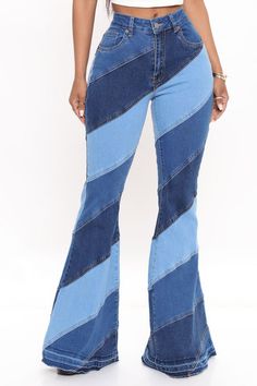 Available In Blue/combo. Patchwork Flare Jeans Comfort Stretch 34" Inseam 10.5 Rise High Waist 5 Pocket Due To The Specialized Wash & Distressing Process. Each Garment Is Unique Disclaimer: runs big shop 1 size down 75% Cotton 23% Polyester 2% Spandex Imported Blue Patchwork Bottoms For Fall, Blue Stretch Patchwork Jeans, Blue Patchwork Jeans For Fall, Blue Stretch Jeans With Patchwork, Fall Blue Patchwork Jeans, Non-stretch Patchwork Blue Jeans, Spring Blue Color Block Bottoms, Spring Blue Color Block Jeans, Blue Patchwork Fitted Jeans