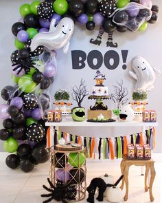 a halloween party with balloons and decorations