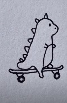 a drawing of a dinosaur riding a skateboard