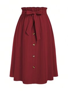 Burdeos Casual Collar  Tela tricotada Liso Campana Embellished No-Elástico Christmas Burgundy, Midi Skirt Casual, Belted Skirt, Skirt Styles, Creative Sewing, Mesh T Shirt, Skirt Belt, Plus Size Skirts, Burgundy Color