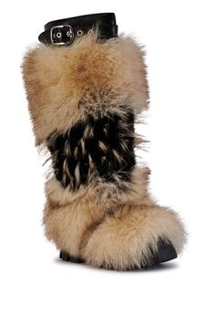 Elevate your style with the ANISA-BROWN FLAT BOOT. Crafted from black faux leather, these knee high boots feature a chunky sole that provides subtle height. The brown faux fur overlay on the shaft adds a luxurious touch, perfect for completing any stylish look. Brown Flat Boots, Black Fur Boots, Platform Combat Boots, Faux Fur Wrap, Pacific Islander, Azalea Wang, Fur Wrap, Faux Fur Boots, Brown Flats