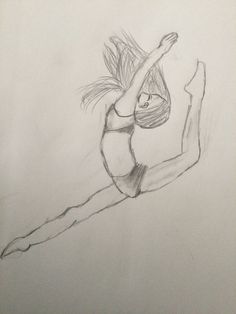 a pencil drawing of a woman doing a splitstand on one leg with her arms in the air