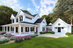 this is an artist's rendering of the farmhouse style house plans for country homes