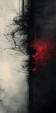 an abstract painting with black and red colors