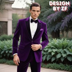 Men Suits- Designer -Purple Velvet Tuxedo Suits -Slim Fit Suit- Elegant Formal Fashion Suits- Groom Wedding Stylish Suit- Bespoke For Men ZF Item Include (Coat+  Pant) Fabric:- Imported, Premium Color:-Purple Dry Clean Recommended The suit is for wedding, Party, Proms, and Many Occasions. We make the suit according to our Standard size chart, If you are not sure about your size/measurement,  please give your body measurement in inches, so we make perfect suit for you.  Jacket Measurement:- 1 Jac Classic Purple Tuxedo For Semi-formal Events, Tailored Purple Suit For Party, Purple Tuxedo Suit For Wedding, Fitted Purple Suit For Formal Occasions, Fitted Purple Tuxedo For Semi-formal Occasions, Fitted Purple Tuxedo For Party, Fitted Purple Tuxedo For Semi-formal Events, Tailored Purple Party Suit, Tailored Purple Formal Sets