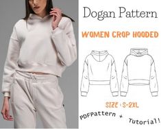 a women's cropped hoodie and sweatpants sewing pattern is shown here