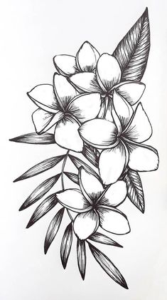 a black and white drawing of flowers