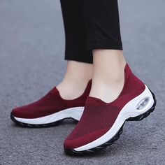 | Women Shoes Breathable Mesh Slip-on Sneakers Footwear Air Cushion Sneakers Outdoor Thick Bottom Platforms Shoes Comfortable Slip-on Sneakers With Round Toe For Walking, Comfortable Slip-on Running Shoes With Arch Support, Comfortable Non-slip Slip-on Sneakers For Walking, Comfortable Flat Walking Shoes For Sports, Comfortable Slip-on Walking Shoes With Gel Cushioning, Lightweight Round Toe Walking Shoes For Light Exercise, Lightweight Walking Shoes With Round Toe For Light Exercise, Comfortable Gel Cushioned Slip-on Walking Shoes, Comfortable Functional Walking Shoes With Arch Support