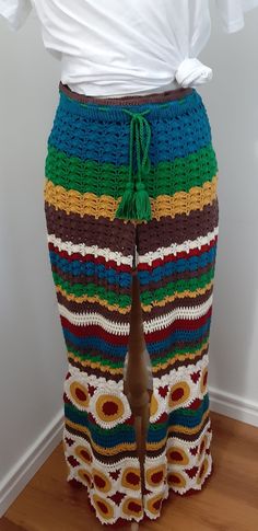 The item was made of cotton yarn. great outfit for women I am sure that this beautiful and personalized product will suit you well :) will be contacted for measure after order Crochet Trousers, Boho Hippie Pants, Granny Square Sweater, Knitted Pants, Pants Boho, Crochet Pants, Trendy Pants, Hippie Pants, Patchwork Jacket