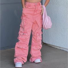 Kids Pink Cargo Pants Size 14, Brand New With Tag. Pink Utility Pants For Streetwear, Y2k Style Straight Cargo Pants With Pockets, Pink Cargo Style Pants For Streetwear, Pink Casual Parachute Pants With Multiple Pockets, Pink Streetwear Bottoms With Cargo Pockets, Pink Cargo Bottoms For Streetwear, Pink Baggy Cargo Style Bottoms, Pink Cotton Cargo Pants, Pink Cotton Utility Parachute Pants