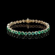 Emerald Diamond Half & Half Gemstone Tennis Bracelet 18k Yellow Gold 6.75 Inch Length, Statement Stackable Diamond Tennis Bracelet Jewelry STONE DETAILS : ❋ Stone : Natural Emerald ❋ Stone Size : 4 MM ❋ Stone Weight : 5.72 Cts. Approx. ❋ Stone Shape : Round Cut ❋ Stone Type : Natural ❋ Diamond Weight : 0.64 Cts. Approx. ❋ Diamond Size : 2.30 MM ❋ Diamond Shape : Round Cut ❋ Diamond Color - Clarity : FG-VSSI ❋ Diamond Type : Natural METAL DETAILS : ❋ Metal Purity : Solid 18K Gold  ❋ Metal Color : Formal Yellow Gold Bracelets With Stones, Fine Jewelry Stone Bracelets, Formal Round Bracelet With May Birthstone, Formal Bracelet With May Birthstone, Elegant Crystal Bracelet For May Birthstone, May Birthstone Bracelet For Formal Occasions, Bracelet Diamond, Emerald Bracelet, Diamond Tennis Bracelet