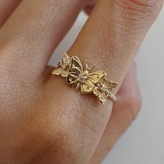 14K Butterfly Hope Ring | Tippy Taste Jewelry With Brave Wings She Flies, Quirky Ring, Gold Butterfly Ring, Heart Shaped Diamond Ring, Brave Wings, Sparkly Accessories, Personal Transformation, Solid Gold Band, Dope Jewelry