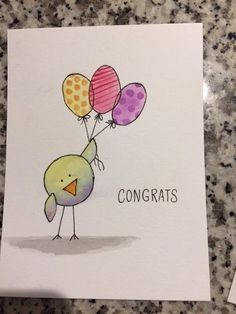 Simple Drawn Birthday Cards, Watercolor Cards Congratulations, Watercolour Congratulations Card, Watercolor Note Cards Diy, Simple Card Drawing, Watercolor Greeting Cards Simple, Simple Greeting Card Ideas, Watercolor Anniversary Cards, Whimsical Watercolor Art