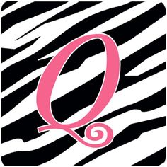 the letter q is made up of zebra print and has a pink swirl on it