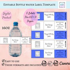 water bottle label template with instructions to make it look like they are in the same package