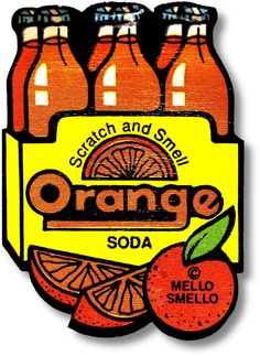 an orange soda sticker is shown on a white background