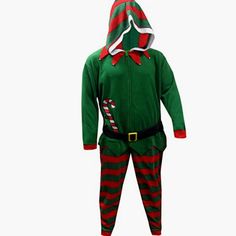 Secret Santa Elf Full Hooded Pajama Cosplay Size Xxl 100% Polyester Machine Washable In New Condition With Tags Please See Photos Santa Elfves Secret Door Outdoor, Elf Family Christmas Pajamas, Buddy The Elf Christmas Pajamas, Buddy The Elf Family Pyjamas, Eberjey Pajamas, Elf Pajamas, Puppies In Pajamas, Long Johns Pajamas, Womens Pjs