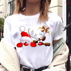 European and American Women's Clothing Merry Christmas Happy Short-sleeved T-shirt Women's Top Women's Round Neck White Casual Christmas T-shirt, Casual White Christmas T-shirt, White Casual T-shirt For Christmas, Casual White T-shirt For Christmas, White Letter Print Tops For Holiday, White Letter Print Top For Holiday, White Christmas T-shirt Gift, White Christmas Letter Print Tops, White Winter Holiday T-shirt