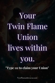 two people standing in front of a galaxy background with the words your twin flame union lives within you