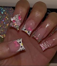 Hello kitty nails, short Hello Kitty Duck Nails, Acrylic Nail Set, Hard Nails, Duck Nails, Cute Acrylic Nail Designs, Hello Kit