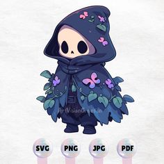 an image of a cartoon character wearing a hoodie with flowers and butterflies on it