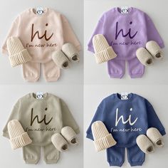 HI I'M NEW HERE Baby 2-Piece Casual Set Baby Boutique Clothing, Matching Pants, Grey Green, Casual Sets, Baby Grows, Purple Grey, Height And Weight, Baby Bodysuit, Green And Grey