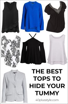 The best tops to hide your tummy | 40plusstyle.com Big Tummy Outfits For Women, Sharp Outfits, Apple Body Shape Fashion, Big Stomach, Attractive Clothing, Clothing Tips, Flattering Outfits, Apple Shape, Layering Tank Tops