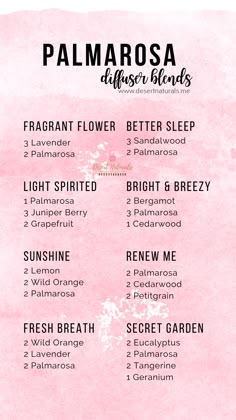 Palmarosa Essential Oil Benefits, Palmarosa Essential Oil Blends, Diffuser Blends With Malama, Palmarosa Diffuser Blend, Doterra Palmarosa, Aura Cacia Essential Oils Recipes, Thieves Blend, Essential Oil Blends Roller, Palmarosa Essential Oil