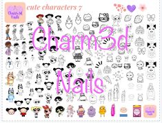 Digital nail art guide. Printable PDF file. Ready to print. You can self laminate or use a clear plastic to use for nail art. If your file is damaged you can still re print anytime you want. Nail Art Stencils, Art Practice, Nail Decals, Cute Characters, Beauty Book, Nail Art, Display Homes, Nails, Paper Party Supplies