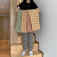 High Waist Colorful Plaid Pants – Tomscloth Multicolor Cotton Pants For Fall, Multicolor Ankle-length Pants For Fall, Y2k Fashion Grunge, Barbie Cowgirl, Cargo Skirts, Comfortable Yoga Pants, Cowgirl Outfit, Coquette Style, Fashion Grunge