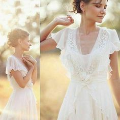 a woman wearing a white dress in the sun