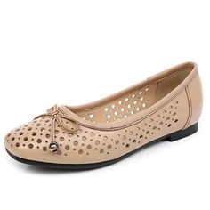 • Upper Material: Genuine Leather• Toe Shape: Square Toe• Season: Spring/Autumn• Outsole Material: Rubber• Occasion: Casual• Lining Material: Polyurethane• Item Type: Flats• Insole Material: Polyurethane• Fit: Fits true to size, take your normal size• Fashion Element: Butterfly-knot• Closure Type: Slip-On• Heel Height: Elegant Flat Heel Leather Shoes With Perforated Toe Box, Leather Flats With Perforated Almond Toe, Leather Almond Toe Flats With Perforated Toe Box, Leather Flats With Perforations, Spring Ballet Flats With Perforated Round Toe, Spring Ballet Flats With Perforated Toe Box, Casual Square Toe Leather Shoes For Spring, Leather Flats With Perforated Toe Box, Beige Leather Flats With Perforated Toe Box